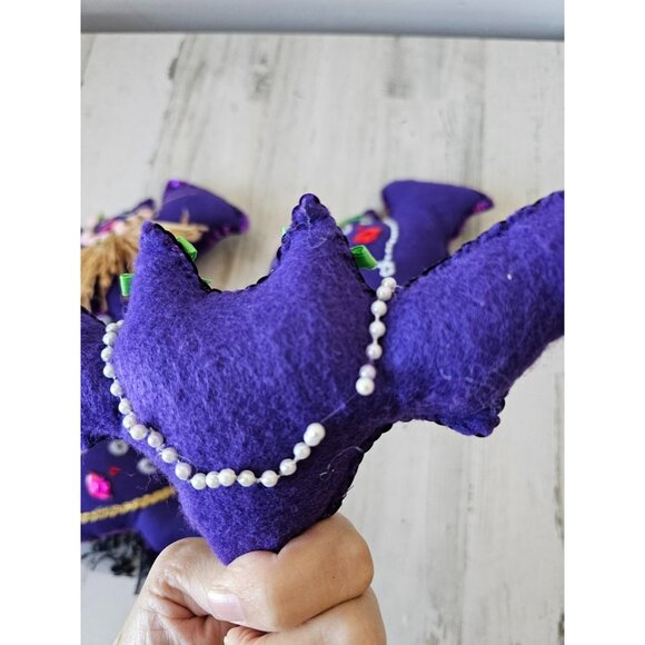 Shabby Chic plush girl bat queen Halloween luau necklace glitter rhinestone deco - Picture 11 of 11